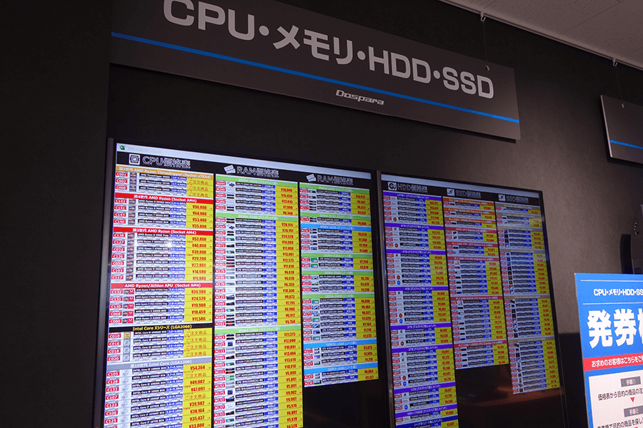 CPU・メモリ・HDD・SSDの価格表