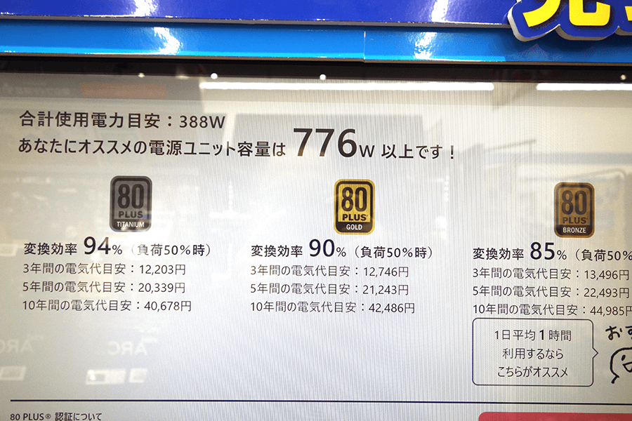 あなたにオススメの電源ユニット容量は776W以上です！