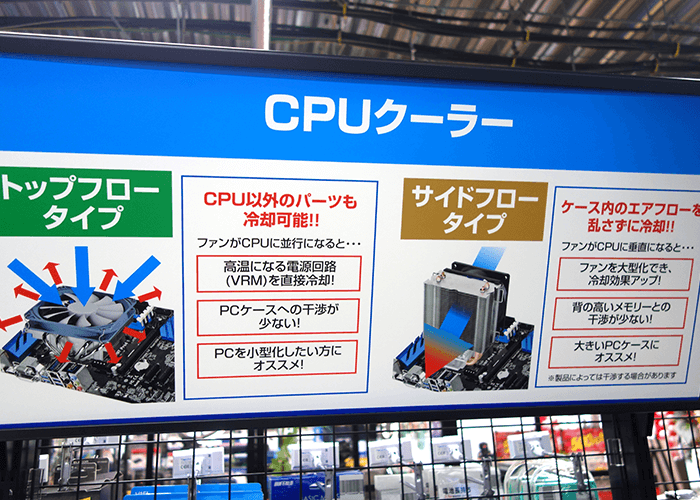 CPUクーラー（トップフロータイプ or サイドフロータイプ）