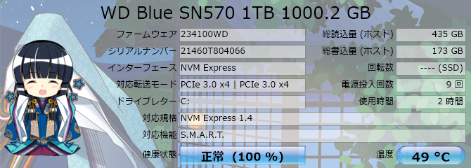 CrystalDiskInfo の WD Blue SN570 1TB 1000.2 GB の情報