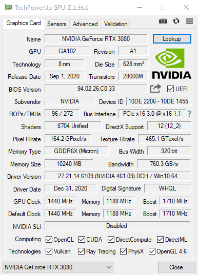 GPU-Z（Palit GeForce RTX 3090 GamingPro）