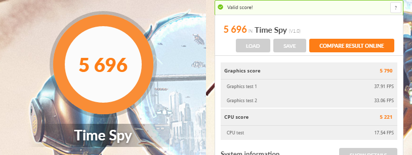 GALLERIA ZF（GeForce GTX 1070 8GB 搭載）の3DMARK（Time Spy）のイシュガルドの測定結果