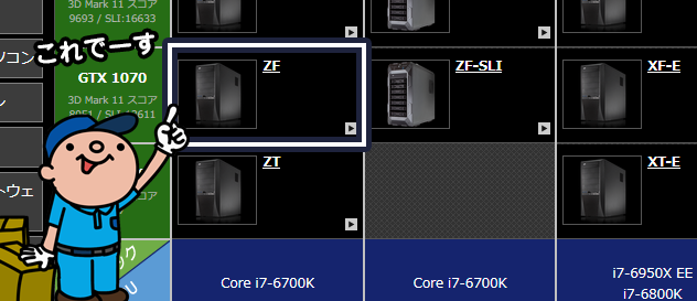 GALLERIA ZF - ガレリア ZF の製品比較表