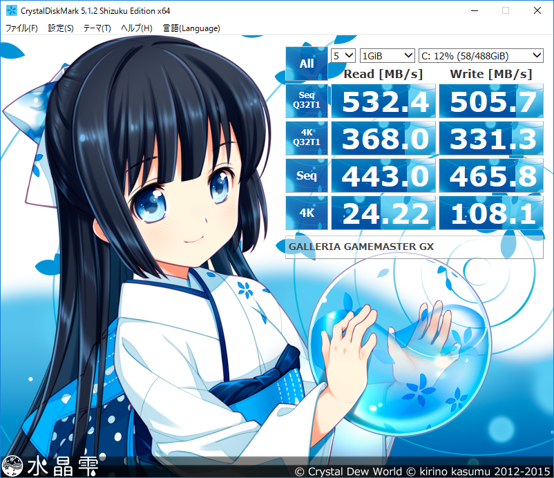crucial MX300 CT525MX300SSD1） by CrystalDiskMark 5.1.2 Shizuku Edition x64