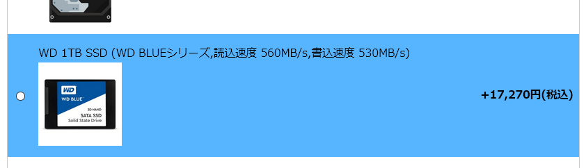 カスタマイズで1TBのSSDがおすすめ
