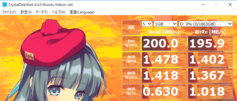 SEAGATE ST2000DM006-2DM164 2000.3 GBの読み書き速度をCrystalDiskMarkで