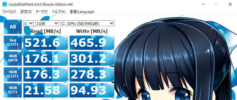 Coloful SL500 640GB 640.1 GB SSD の能力をCrystalDiskMarkで