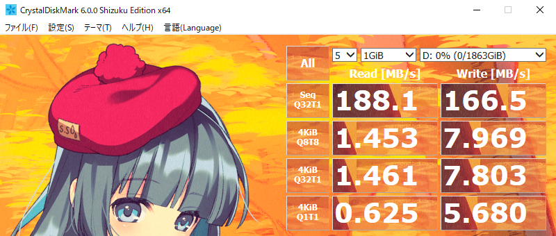 SEAGATE ST2000DM006-2DM164 2000.3 GB HDD の能力をCrystalDiskMarkで