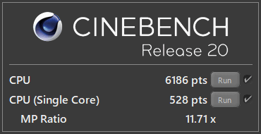 Intel Core i9-10900K の CINEBENCH R20 測定結果