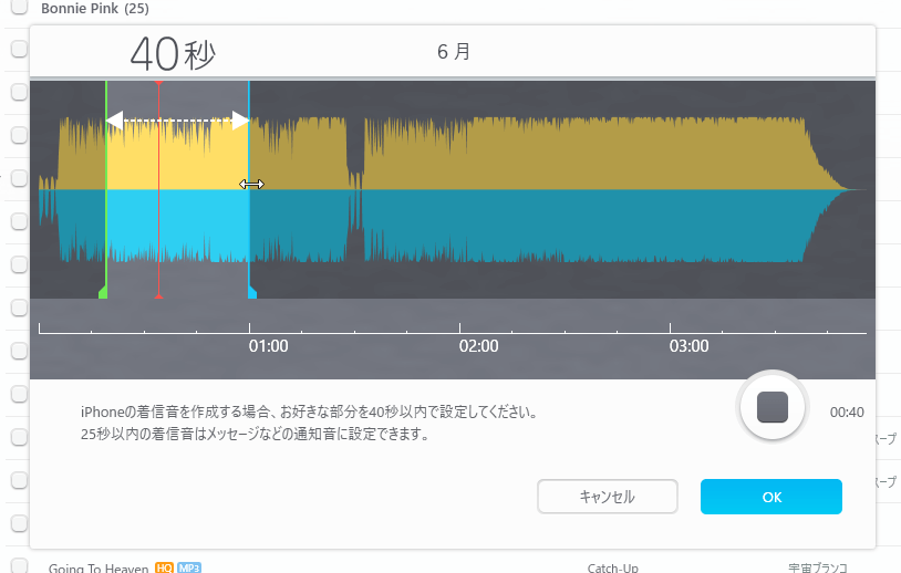 曲中の好きな場所を40秒以内で指定